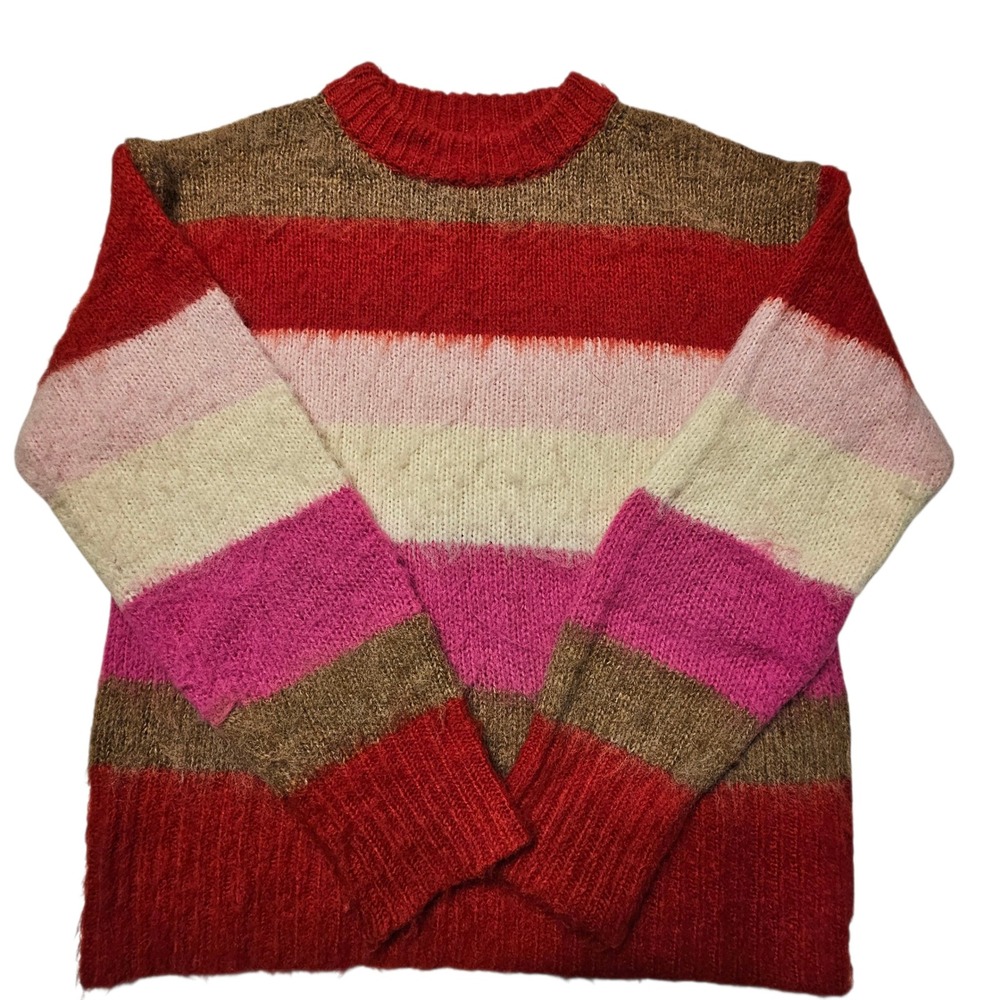A New Day Striped Sweater Size S‎ Red Pink Brown Knit Pullover Women's